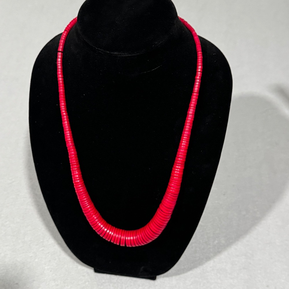 Bead Necklace Women Red Vintage Graduated Disc Statement Barrel Clasp